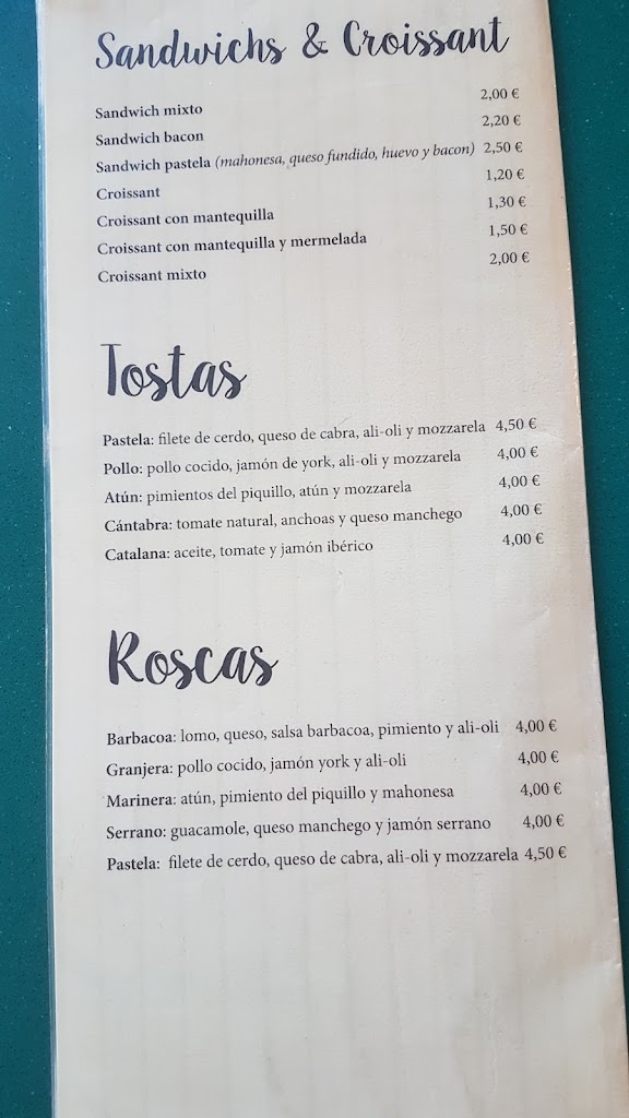PASTELA CAFETERIA — Carta