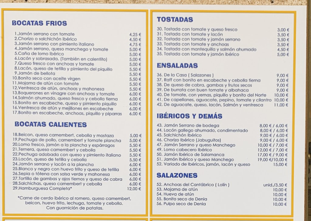 El Mosset Denia — Carta