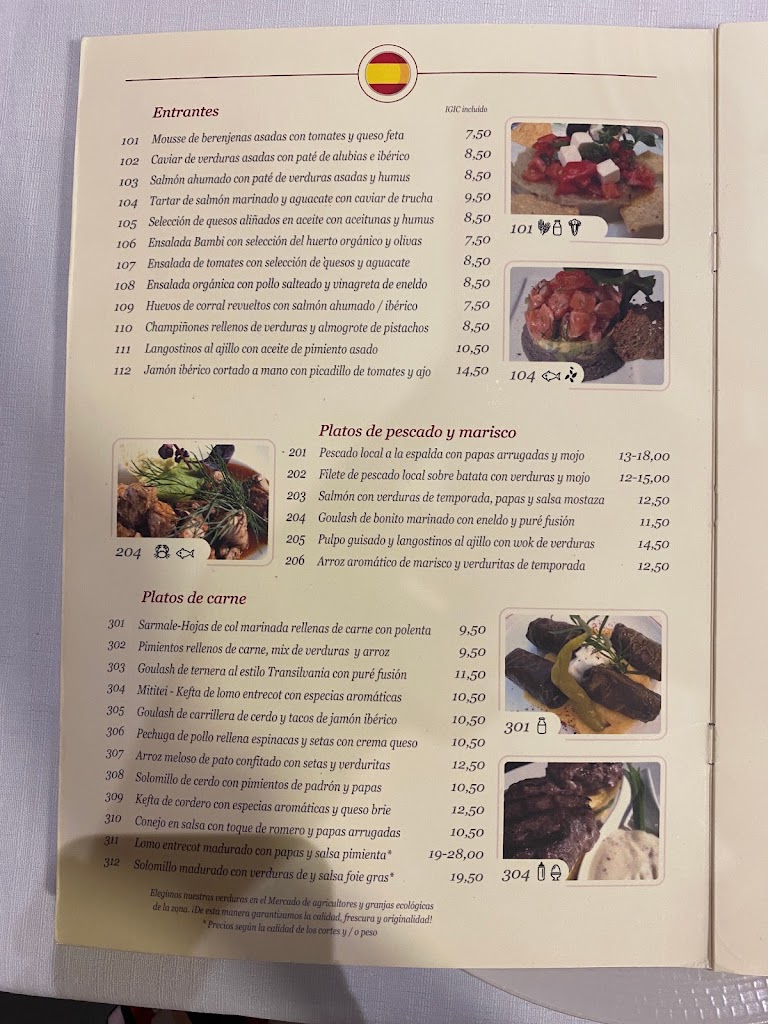 Bambi Gourmet — Carta