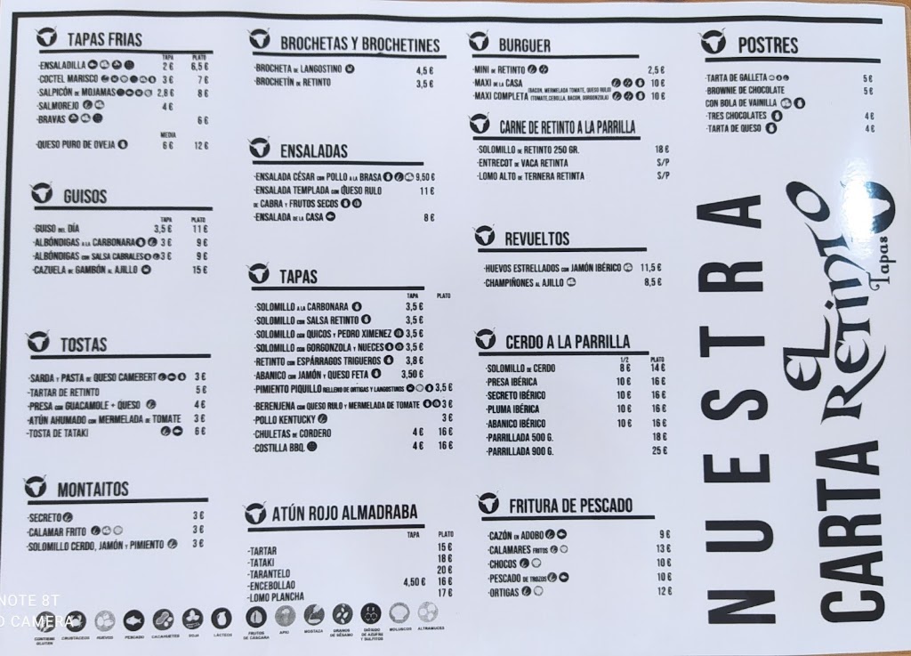 Bar EL RETINTO TAPAS — Carta