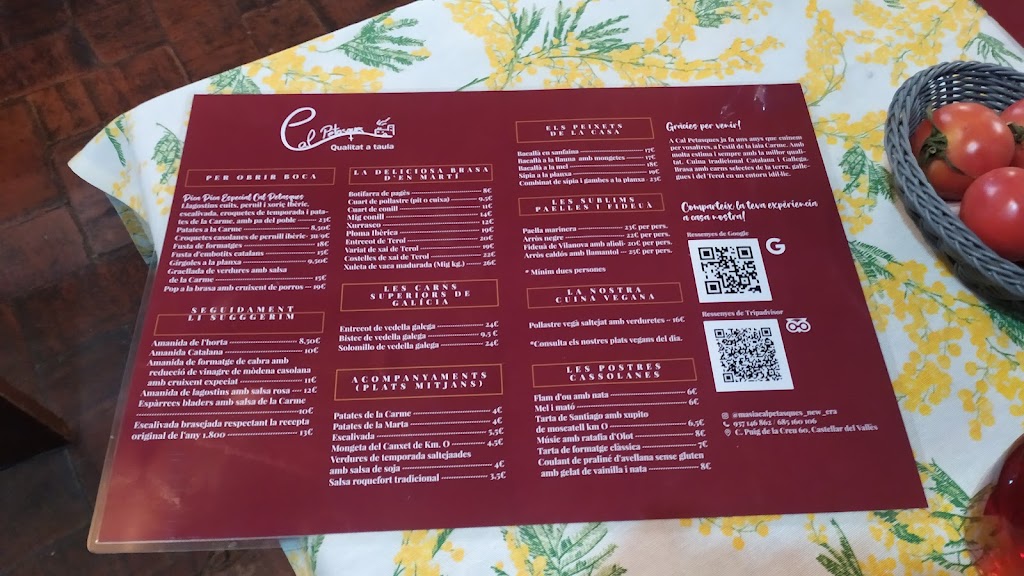 Masia restaurant Cal Petasques — Carta