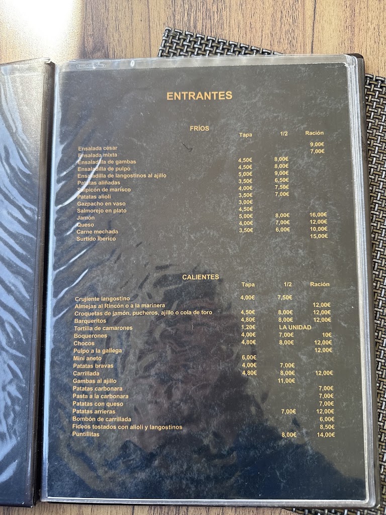 Bar El Rincon de la Barca II — Carta