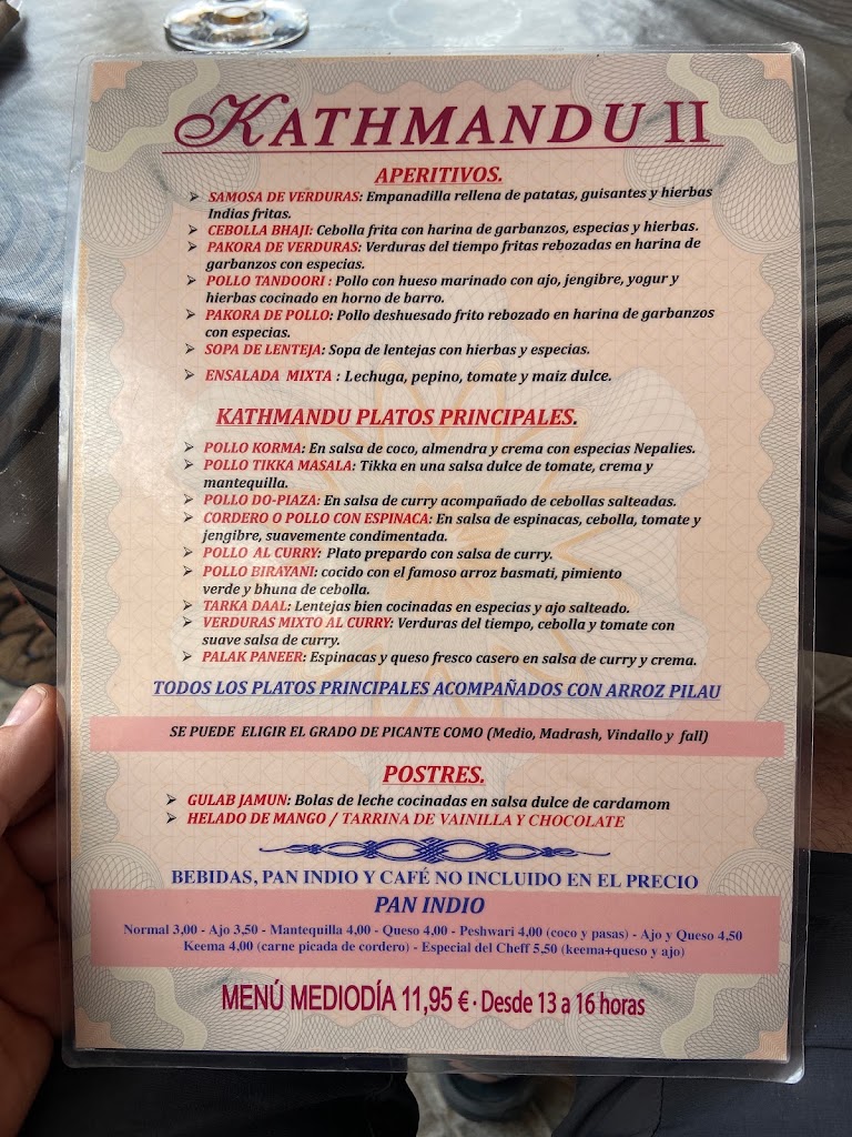 Restaurante Kathmandu Ibiza — Carta