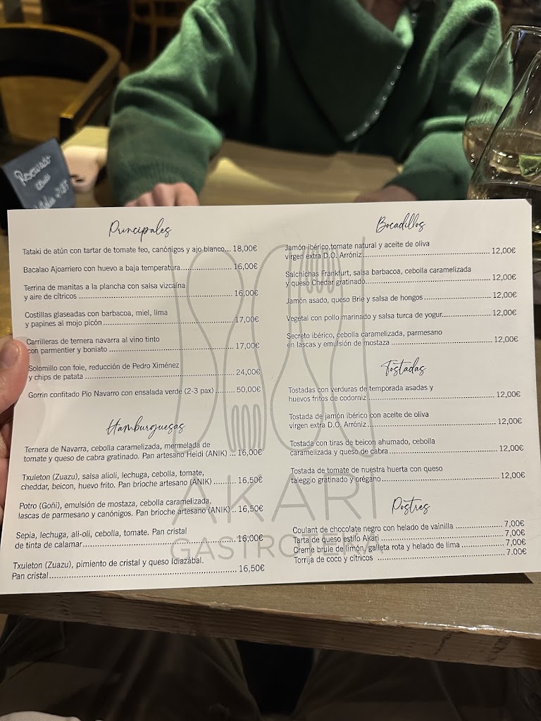 Akari Gastroteka — Carta