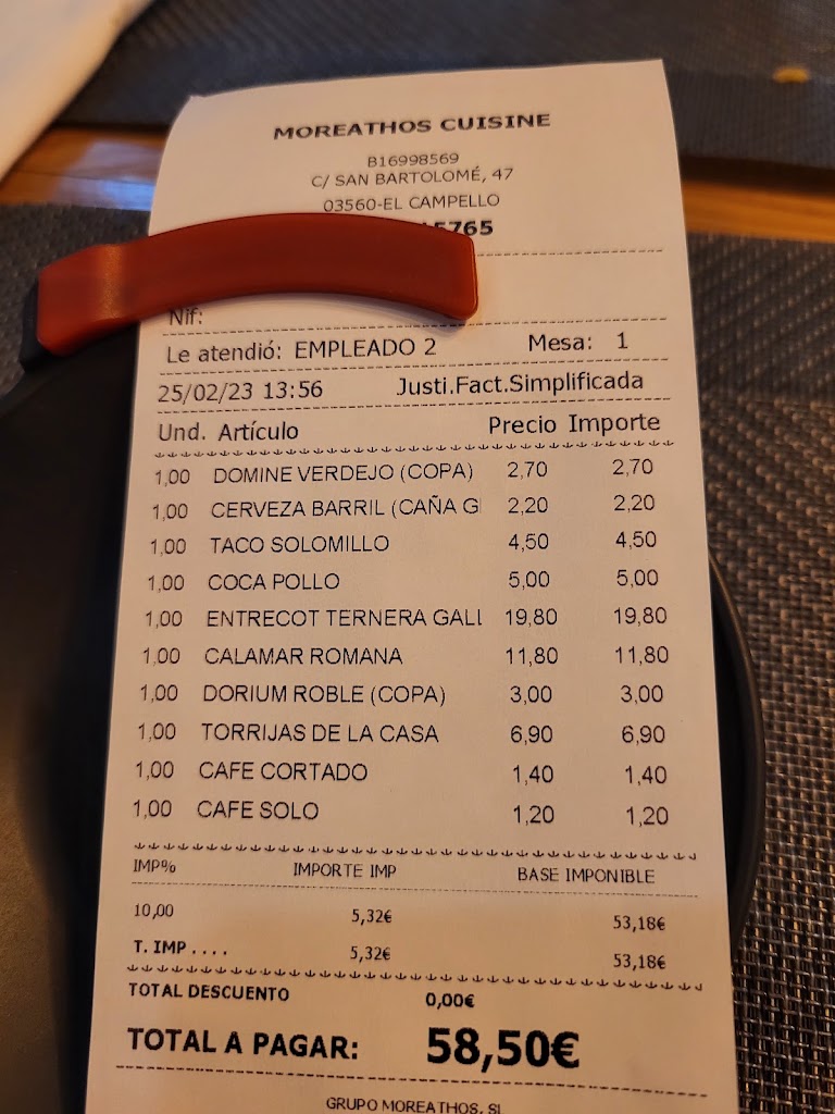 Cafe Restaurante Moreathos Cuisine — Carta