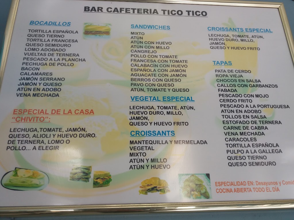 Bar Cafeteria Tico Tico — Carta