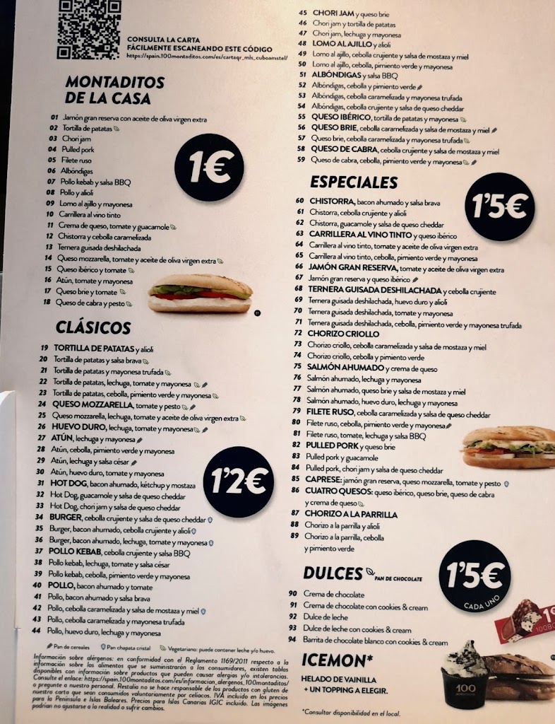 100 Montaditos - Ociopia — Carta