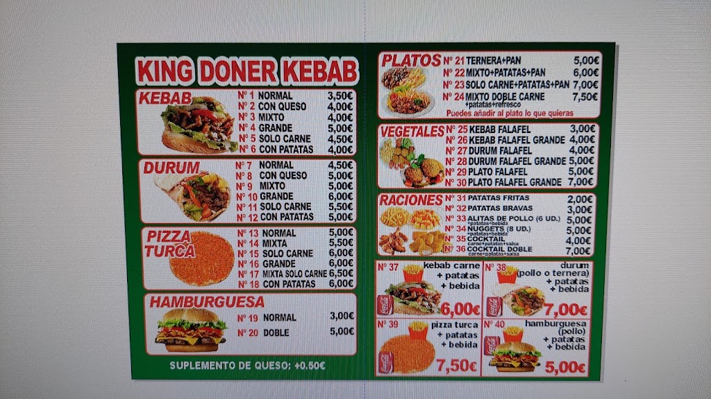 King Doner Kebab Don Benito — Carta