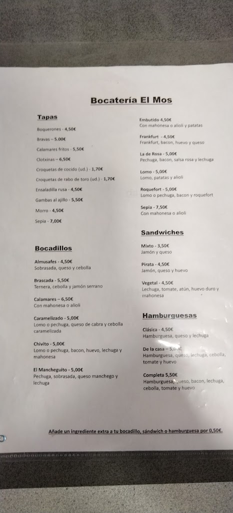 Restaurante El Mos Estacion — Carta