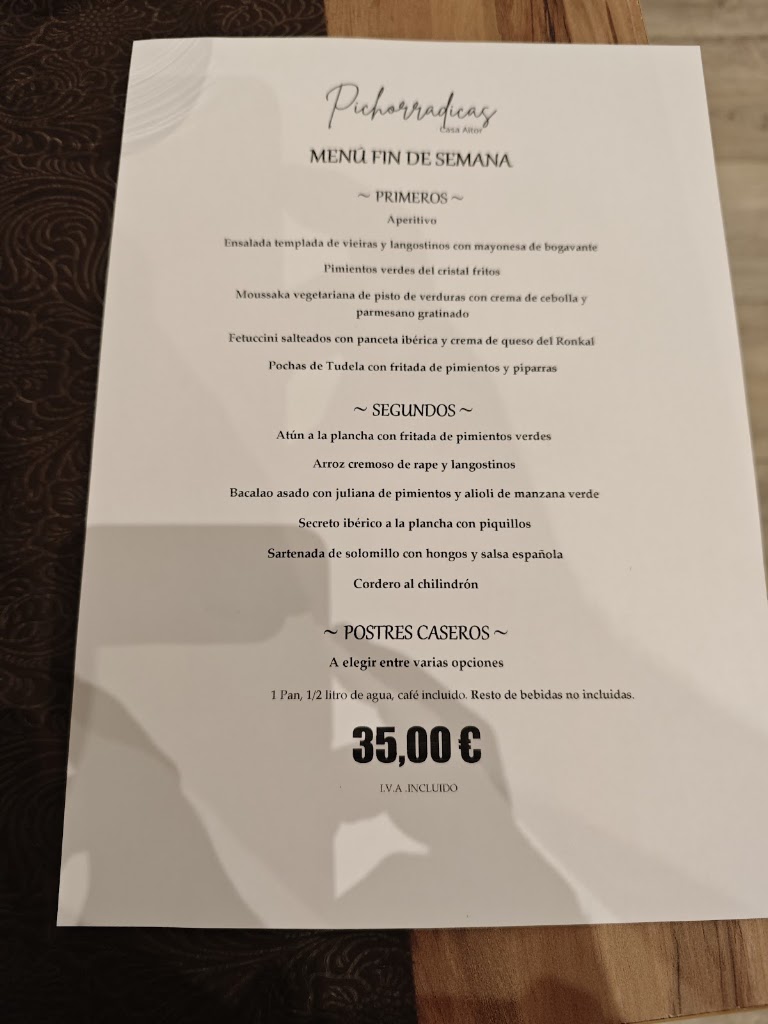 Restaurante Pichorradicas — Carta