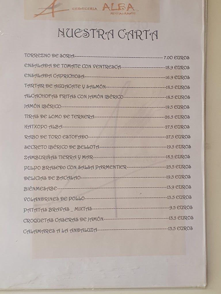 Cerveceria Alba Torreznos Comuniones y Bautizos — Carta