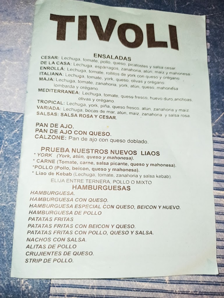 Pizzeria Tivoli Centro — Carta
