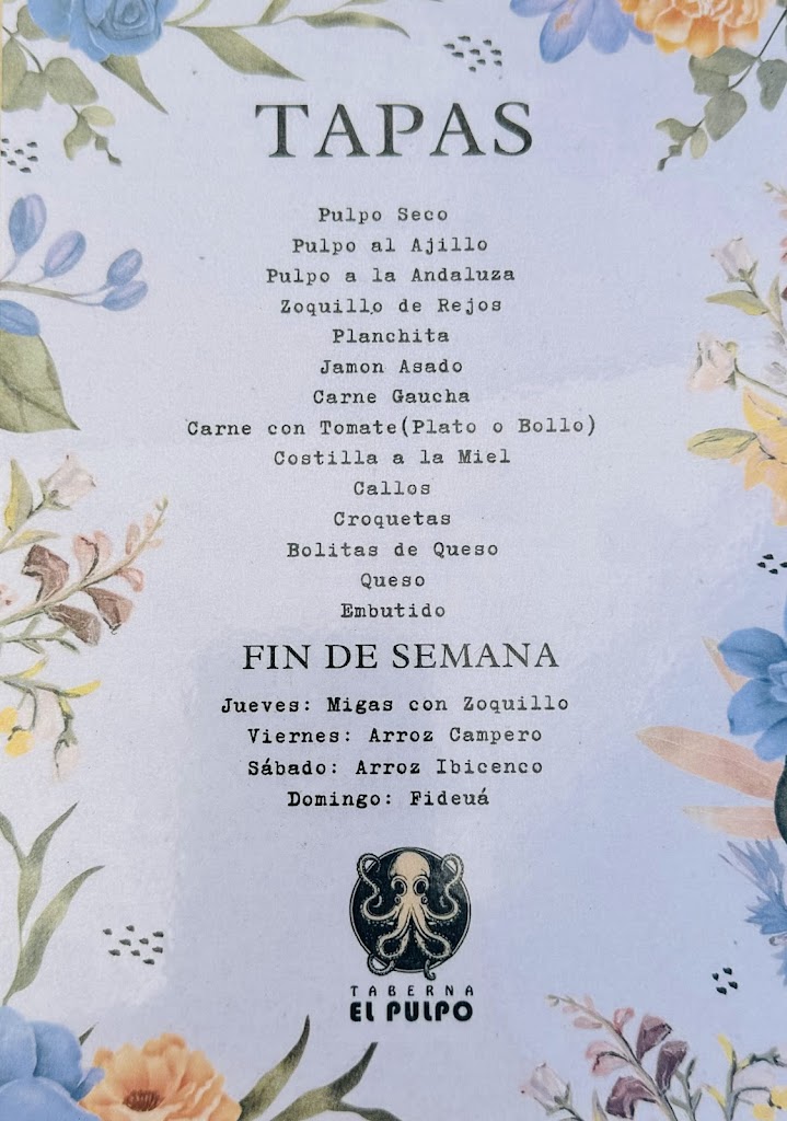 Taberna el Pulpo — Carta