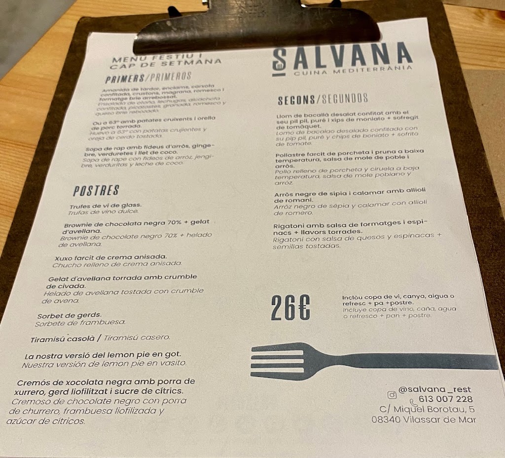 Salvana restaurant — Carta