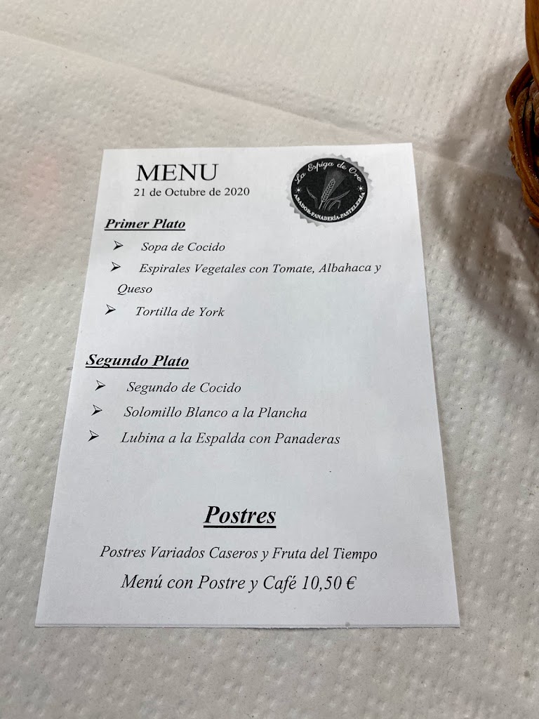 Panaderia La Espiga de Oro — Carta