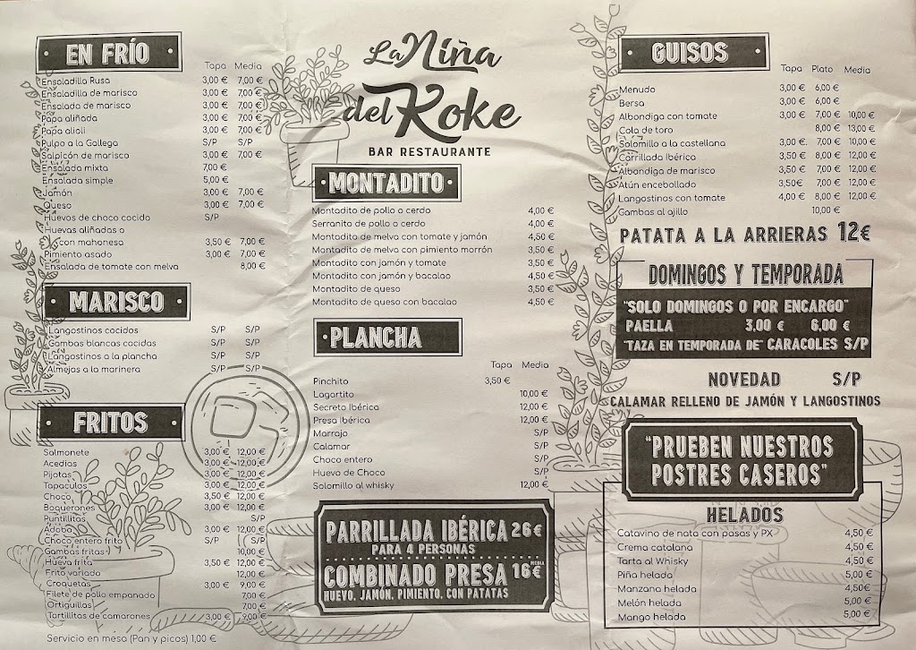 Bar Koke La Nina del Koke — Carta