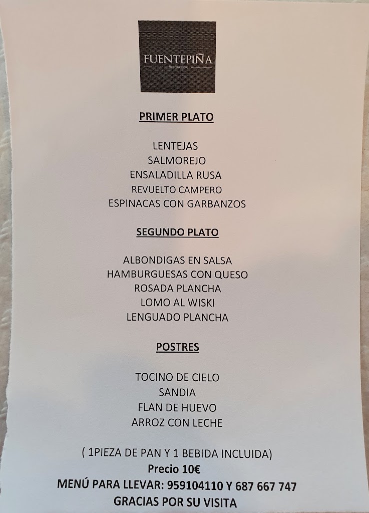 Restaurante Fuentepina — Carta