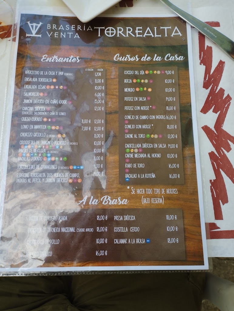 Braseria Venta Torrealta — Carta
