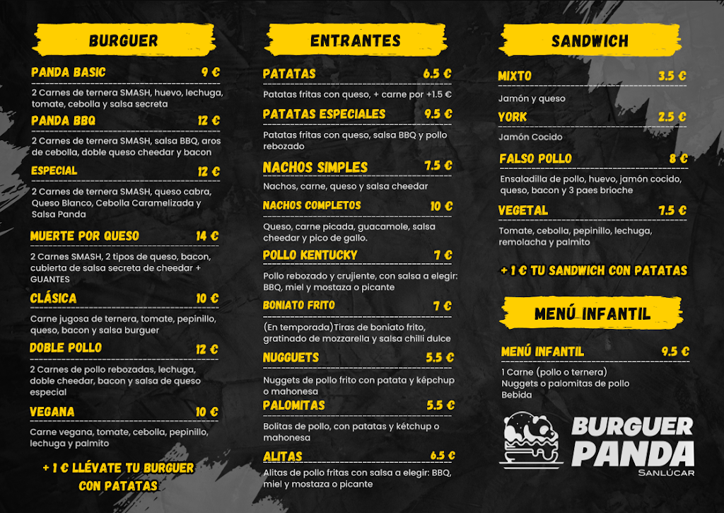 Burguer Panda Sanlucar — Carta