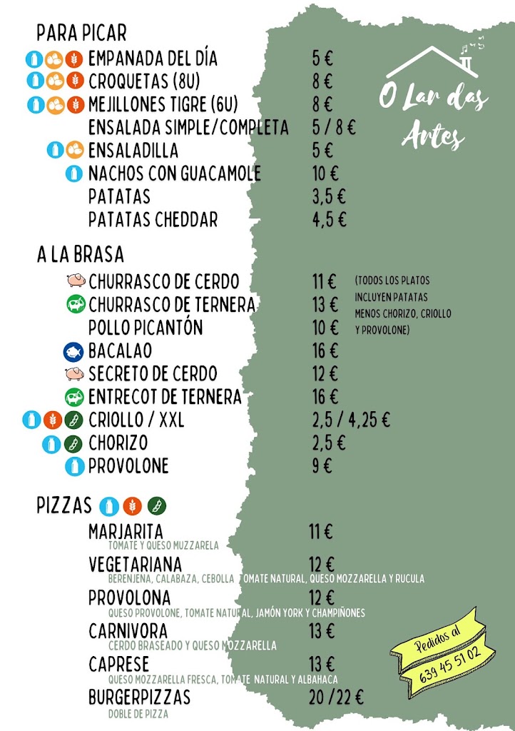 Restaurante O Lar das Artes — Carta