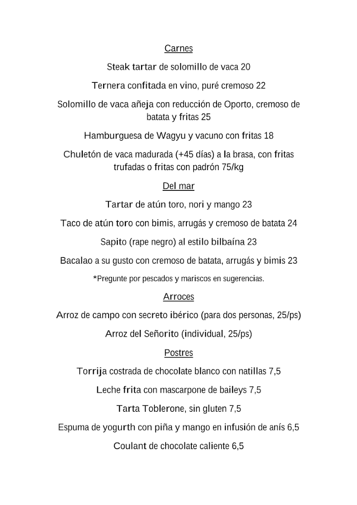 Gasterea Finca Restaurante — Carta