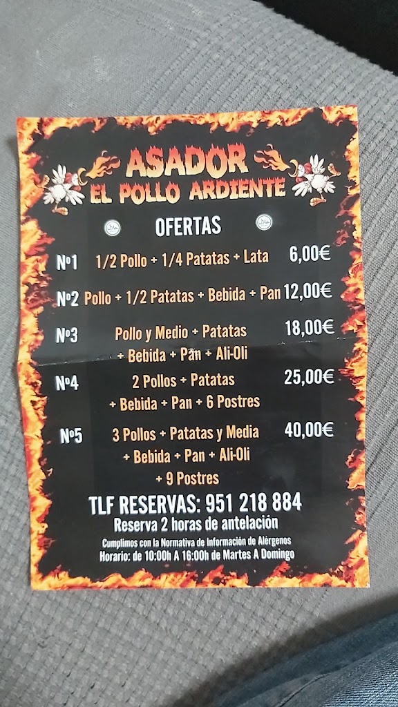 Asador Papa Pollo — Carta