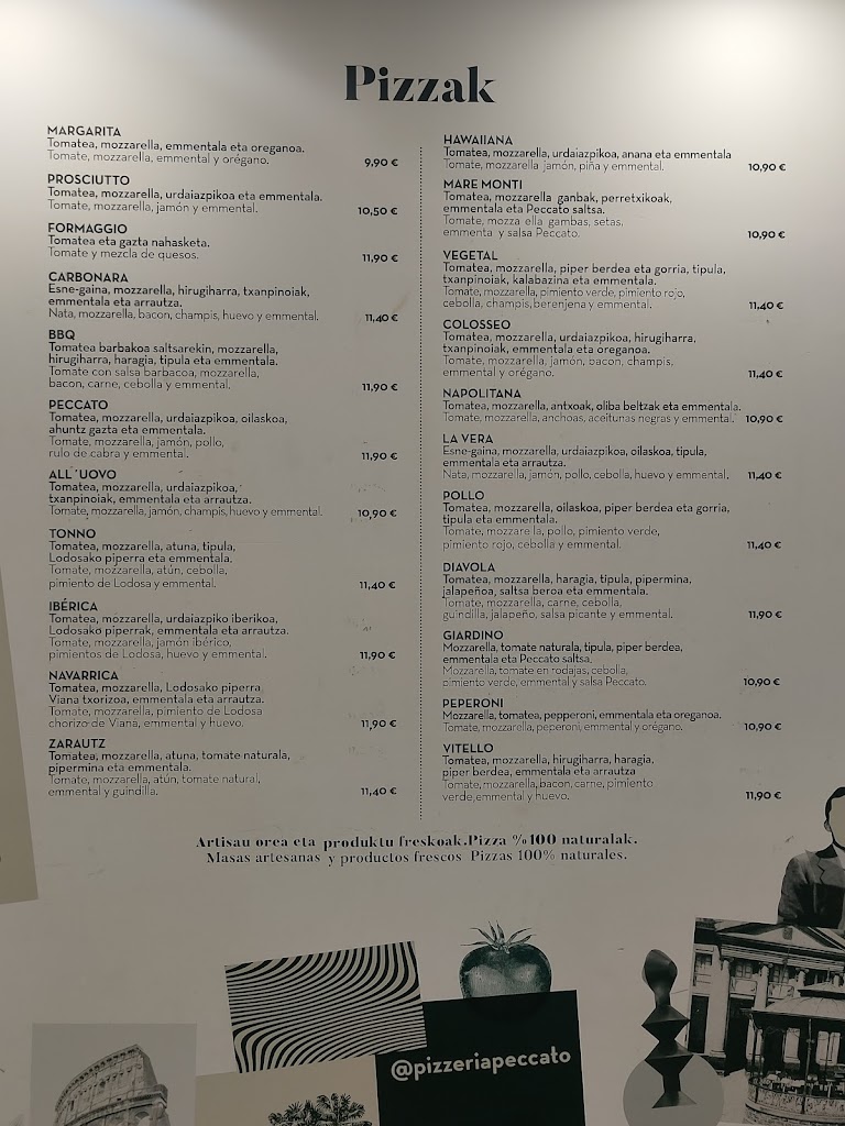 Pizzeria Peccato Zarautz — Carta