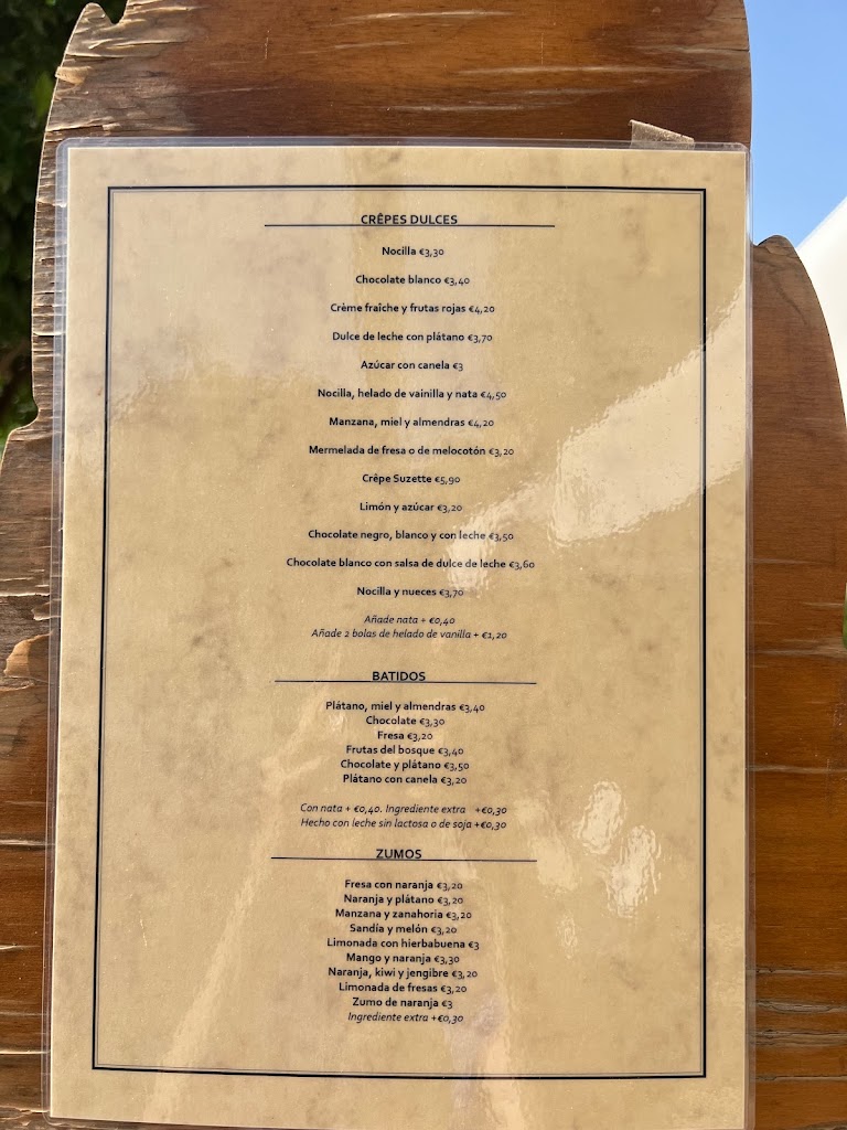 Cafeteria Creperia El Jardin — Carta