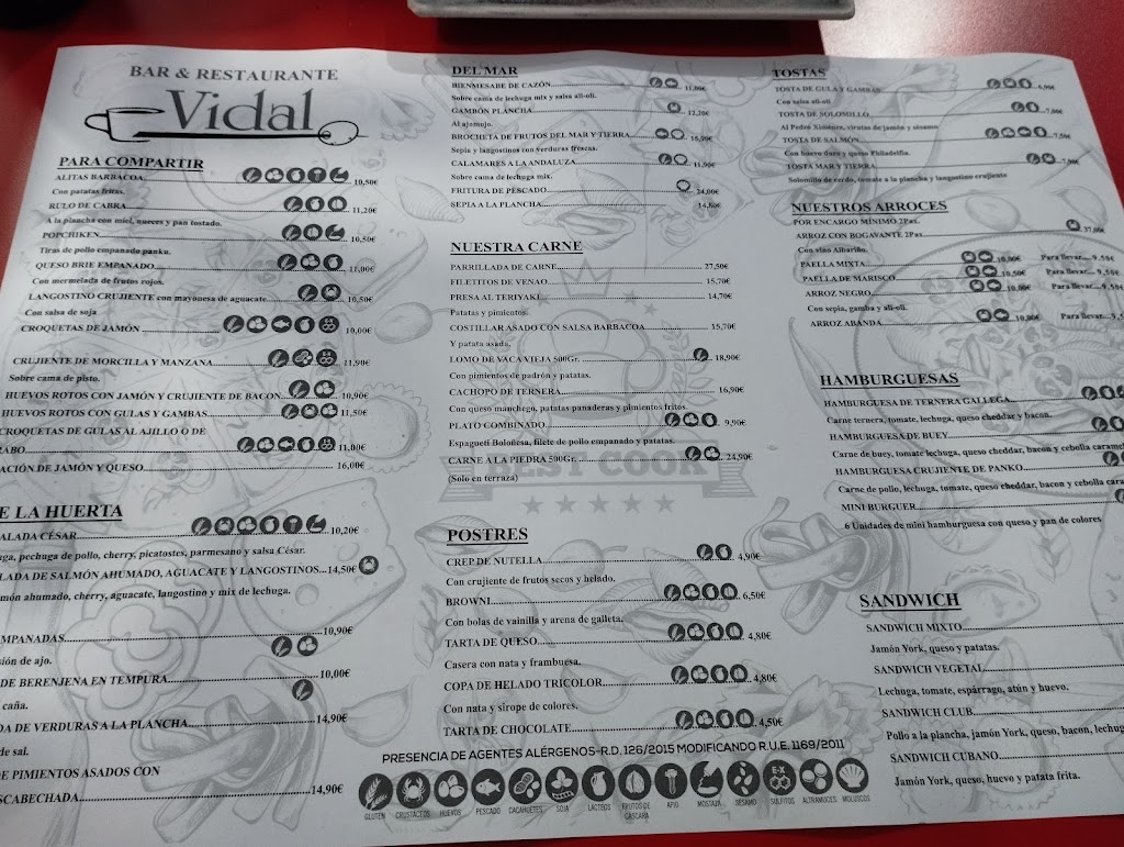 Cafe y tapas Vidal — Carta