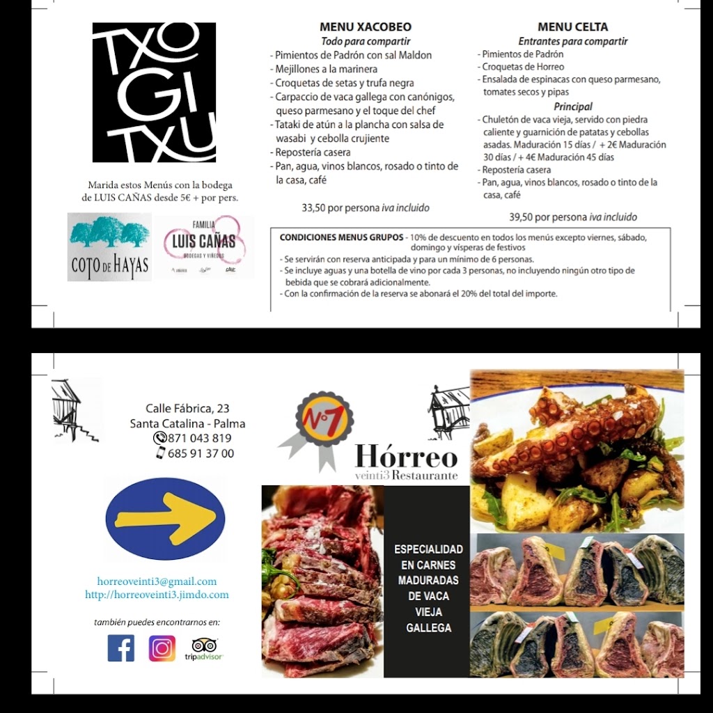 Restaurante Horreo Veinti3.MejoresCarnes Madurada Palma. — Carta