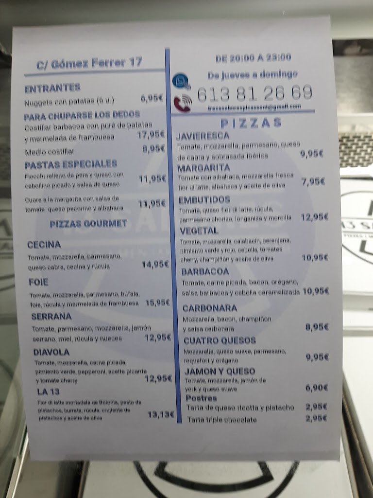 Trece sabores — Carta
