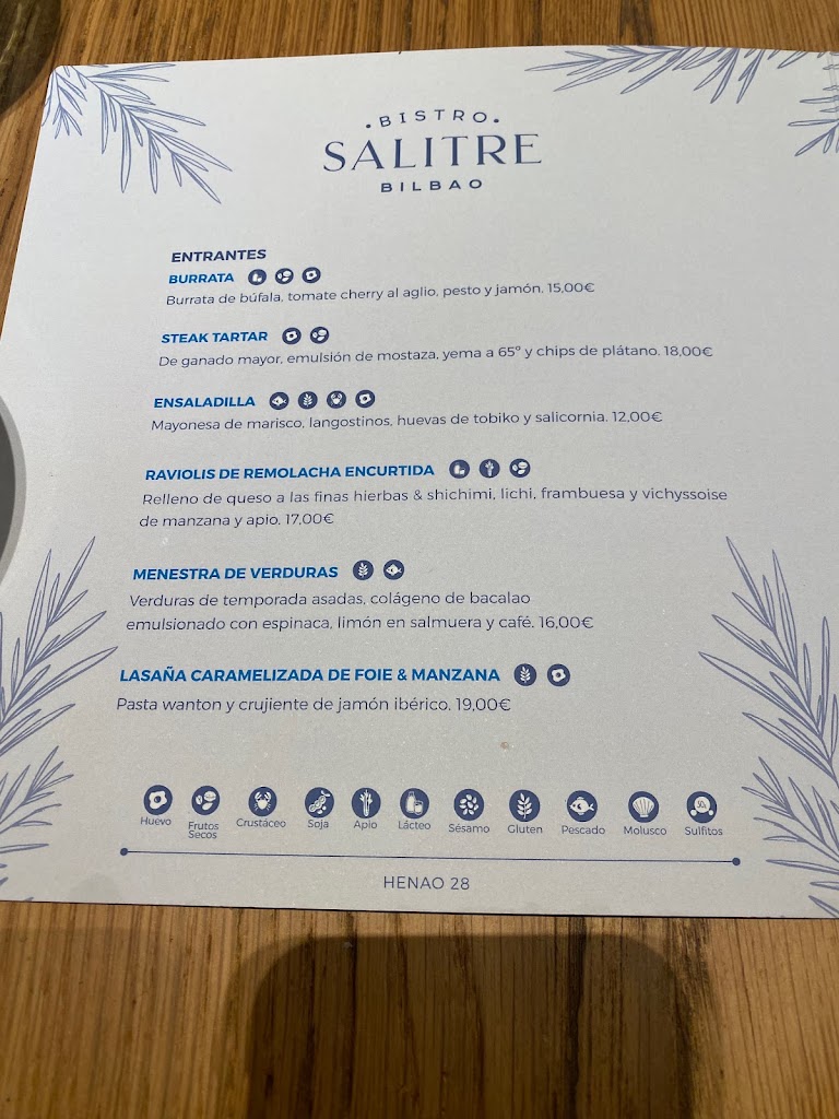 Bistro Salitre Bilbao — Carta