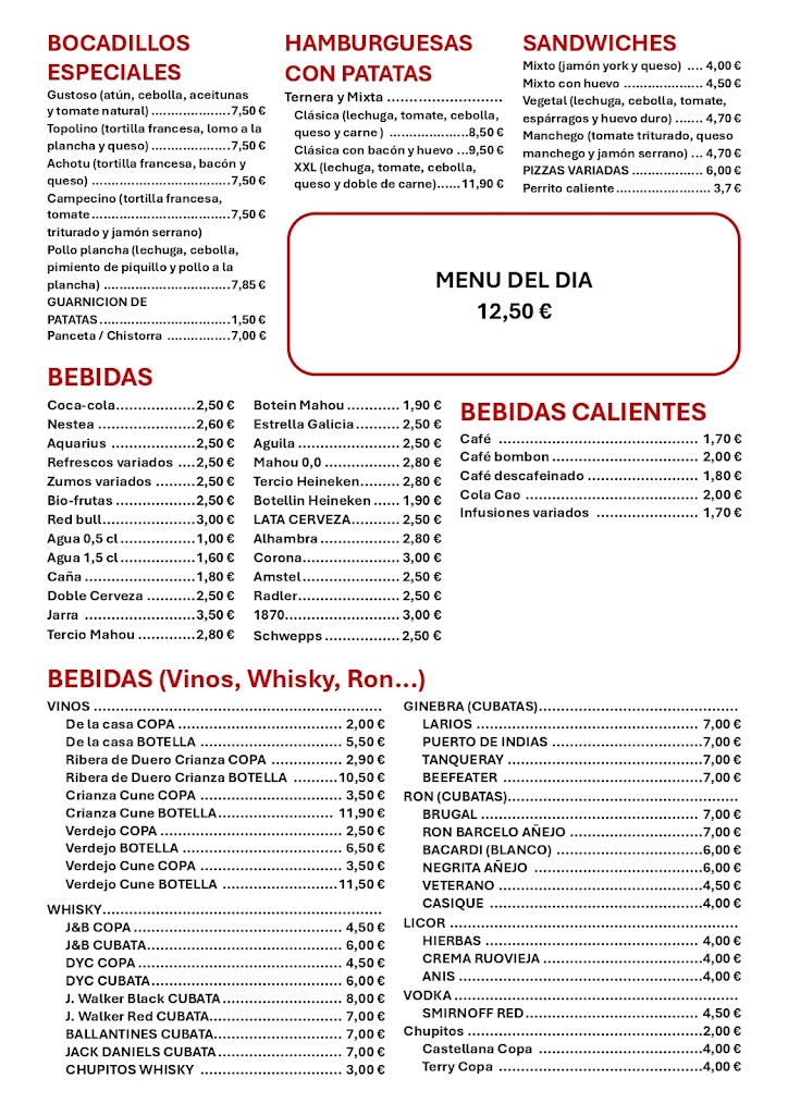 Bar Restaurante La Cocina de Andres — Carta