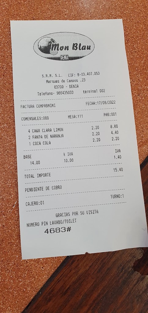 Cafeteria Mon Blau — Carta