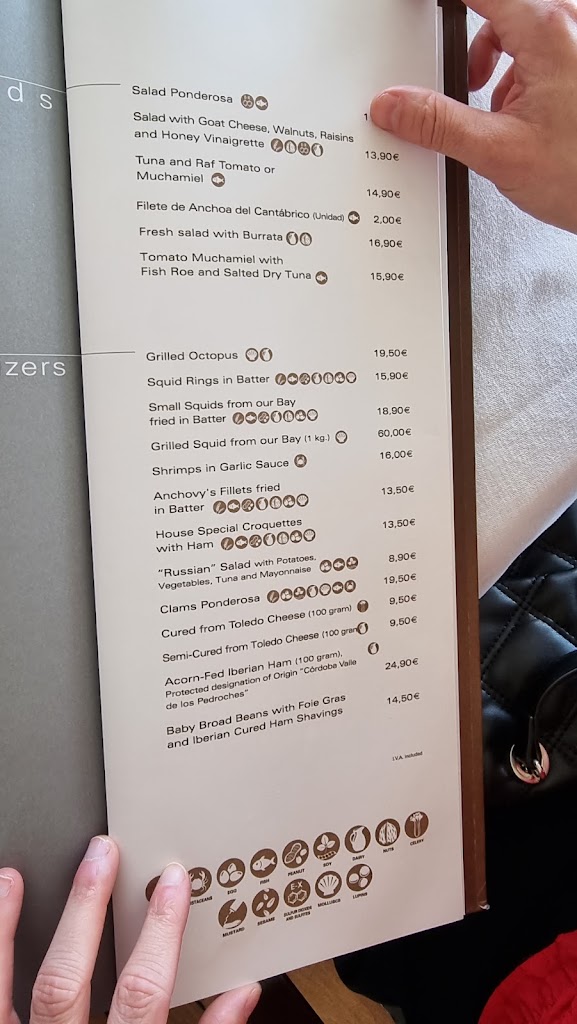 Restaurante La Ponderosa — Carta