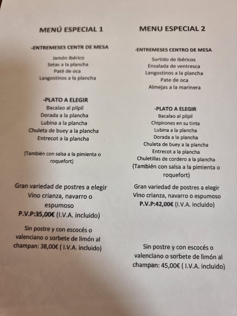 Taberna Unai — Carta