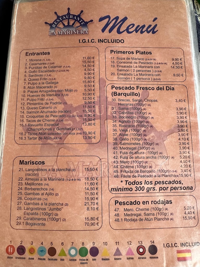 Restaurante La Marinera — Carta