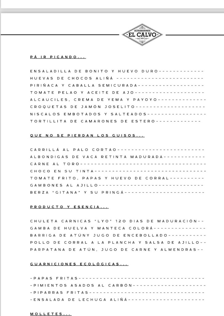 Ultramarinos El Calvo — Carta