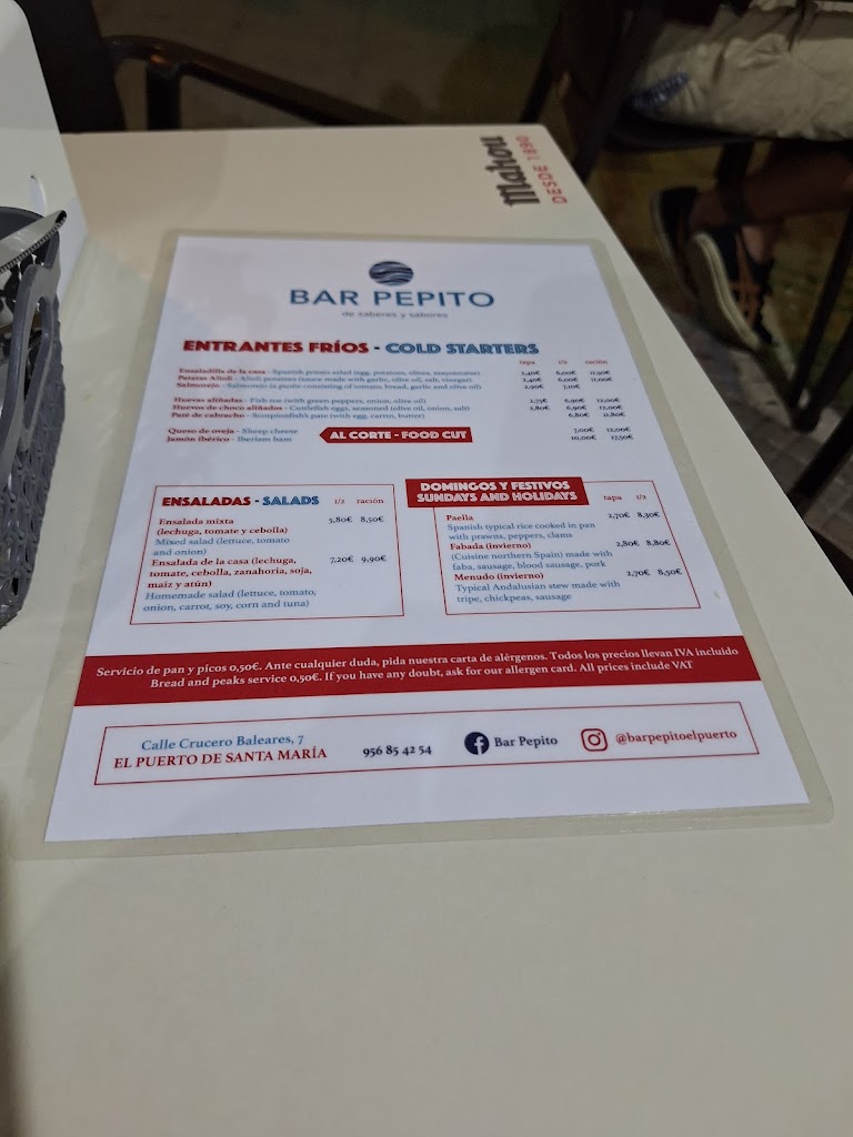Bar Pepito — Carta
