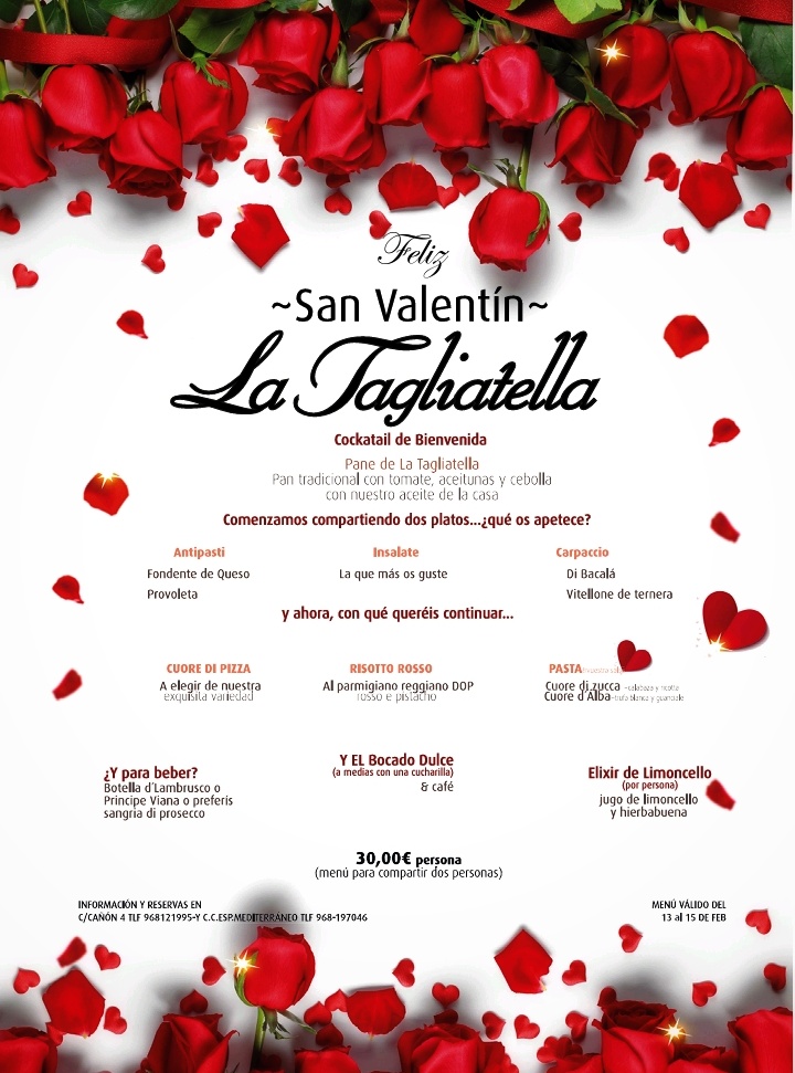 Restaurante La Tagliatella | CC. Espacio Mediterraneo, Cartagena — Carta