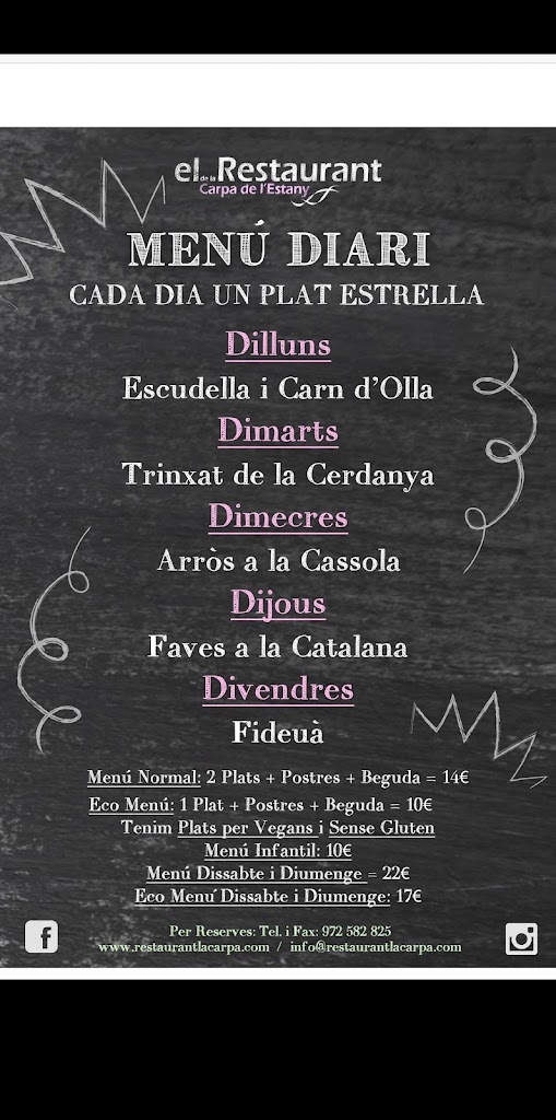 Restaurant La Carpa de l'Estany — Carta