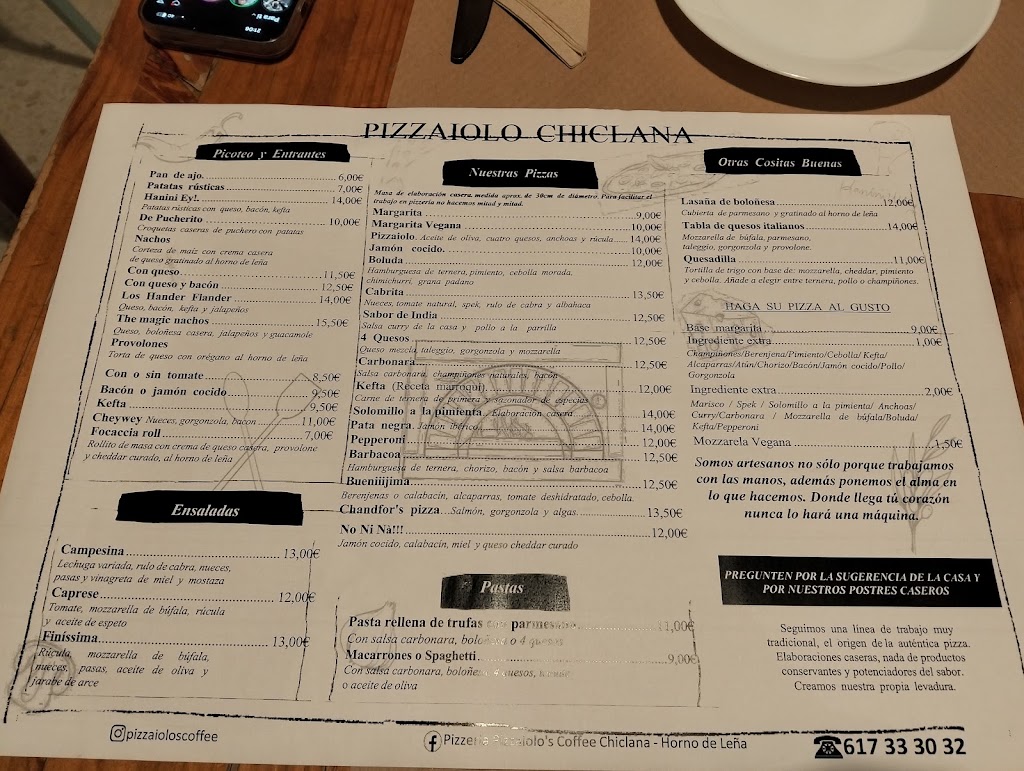 Pizzeria Pizzaiolo's Coffee - Horno de Lena — Carta