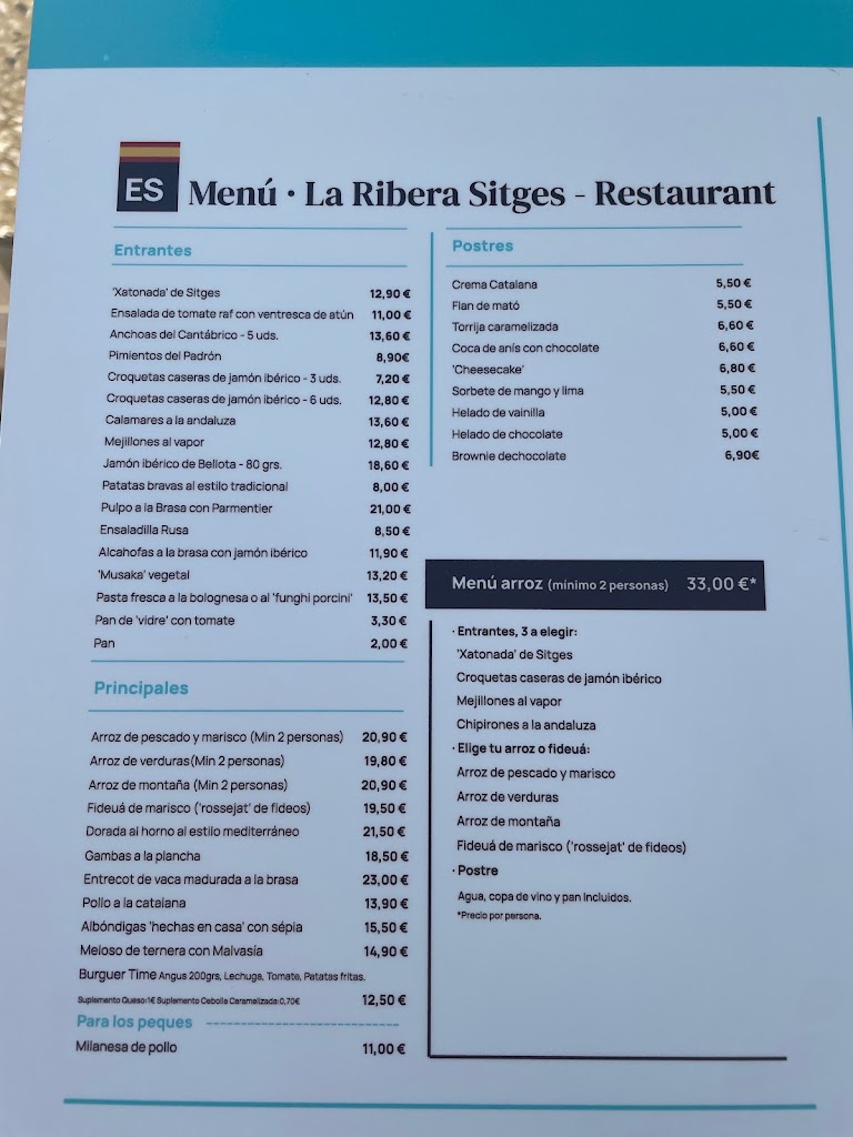 La Ribera Sitges — Carta