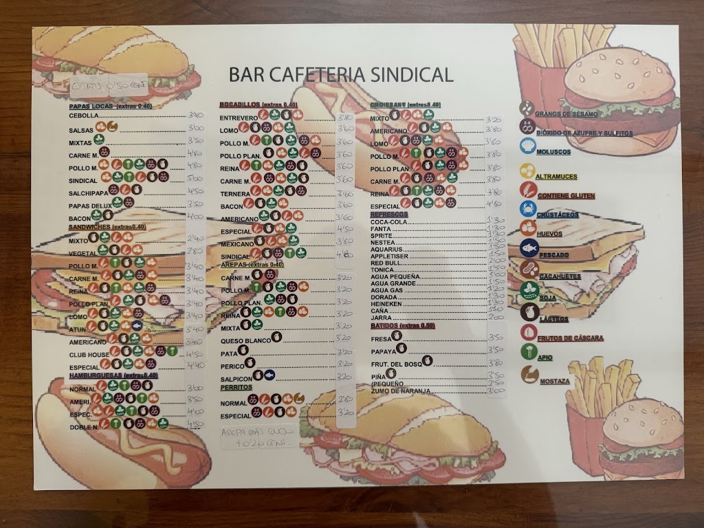 Bar Cafeteria Sindical — Carta