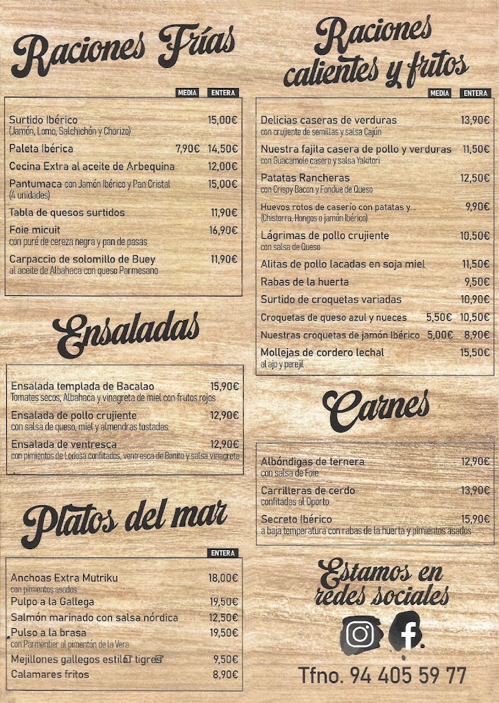 Cafe Bahia Bilbao — Carta