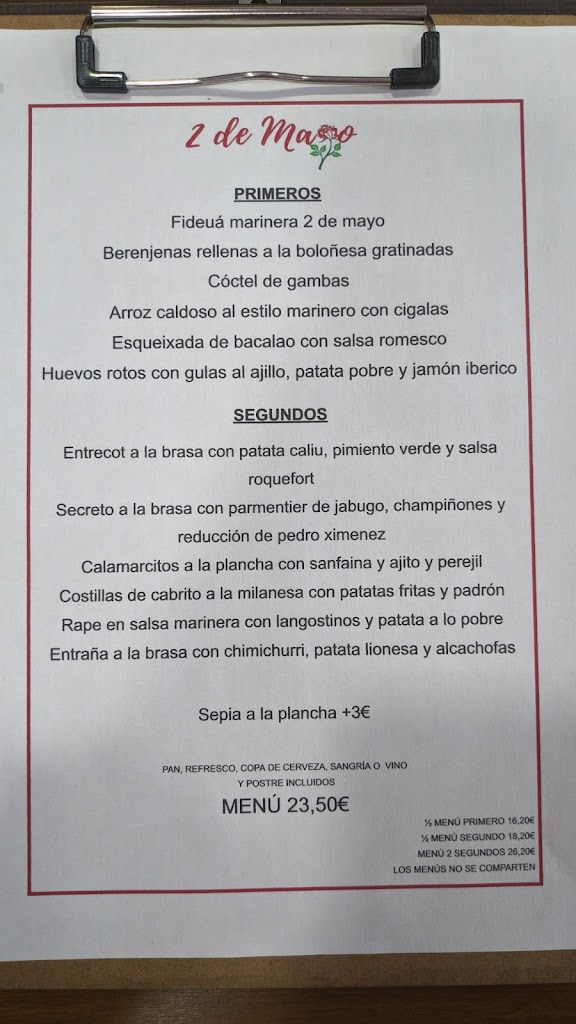 RESTAURANTE 2 DE MAYO — Carta