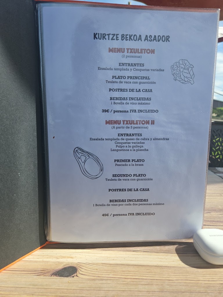 Restaurante Kurtze Bekoa — Carta