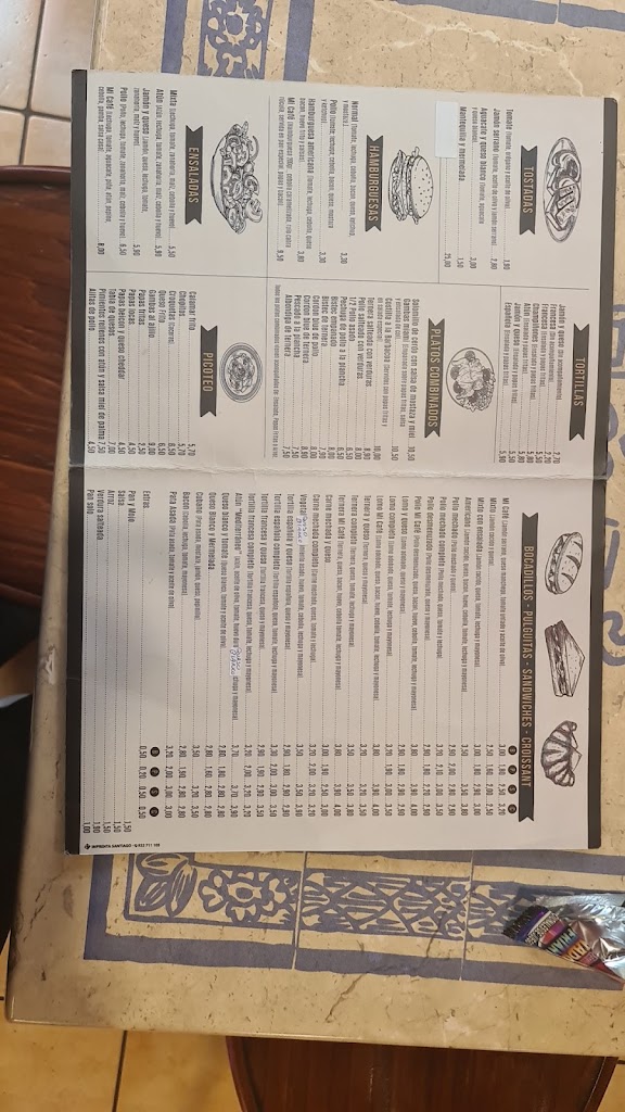Cafeteria Mi cafe — Carta