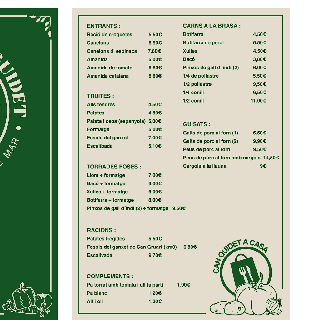 Restaurant Can Guidet — Carta