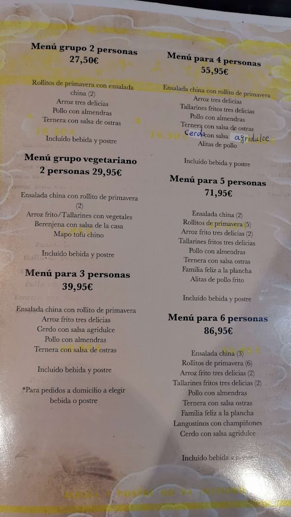 Restaurante Oro Gran Muralla — Carta